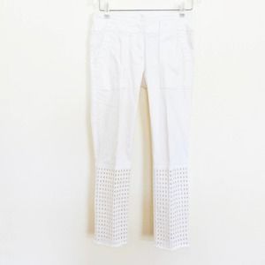 Anthropologie Plenty by Tracy Reese Cropped Raw Hem Latticework Pure White Jeans